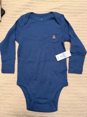 GAP Navy Long-Sleeve Baby One-Piece Bodysuit with Pocket Bear Embroidery